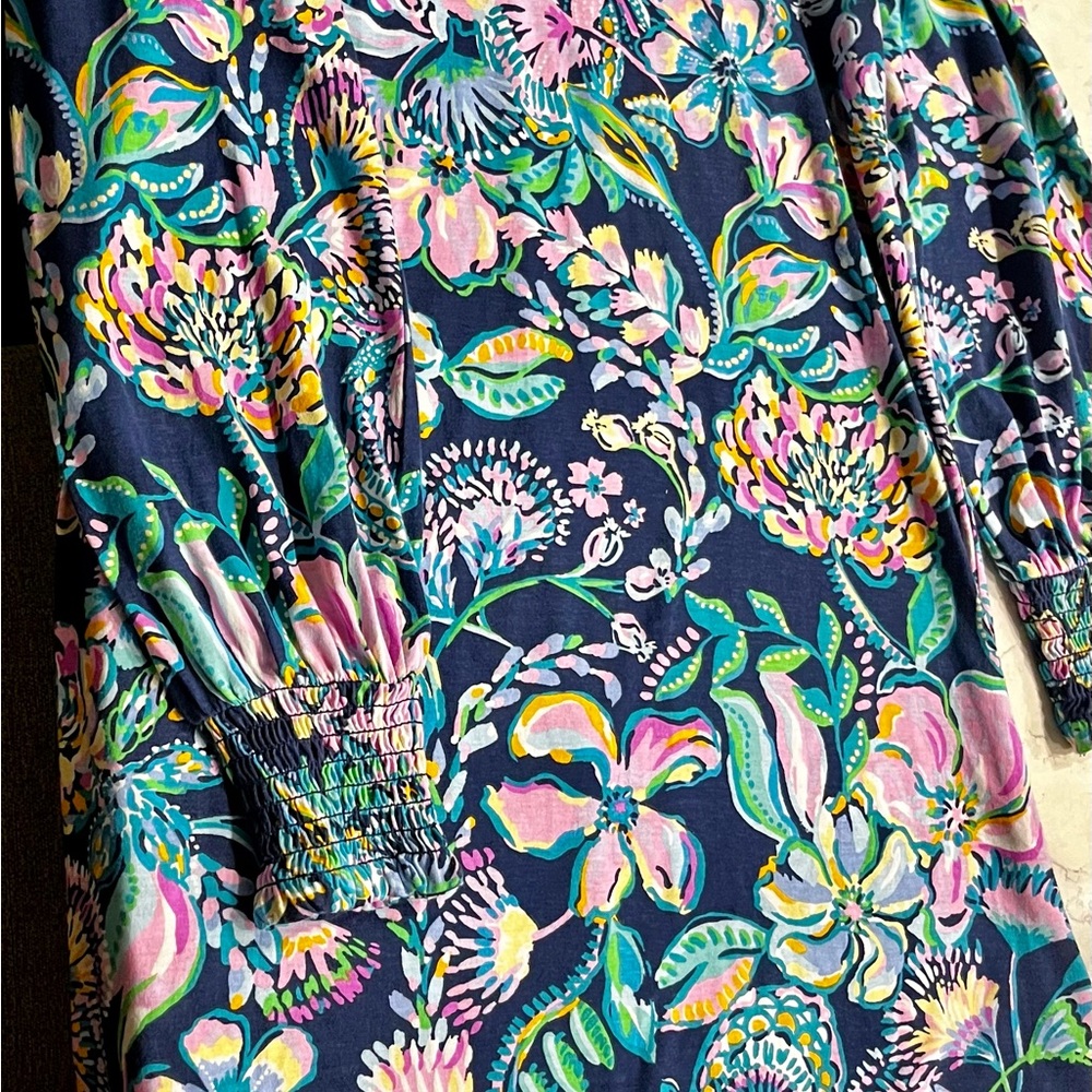 Lilly Pulitzer Navy Floral Long Sleeve Dress with Pink, Green & Yellow Accents